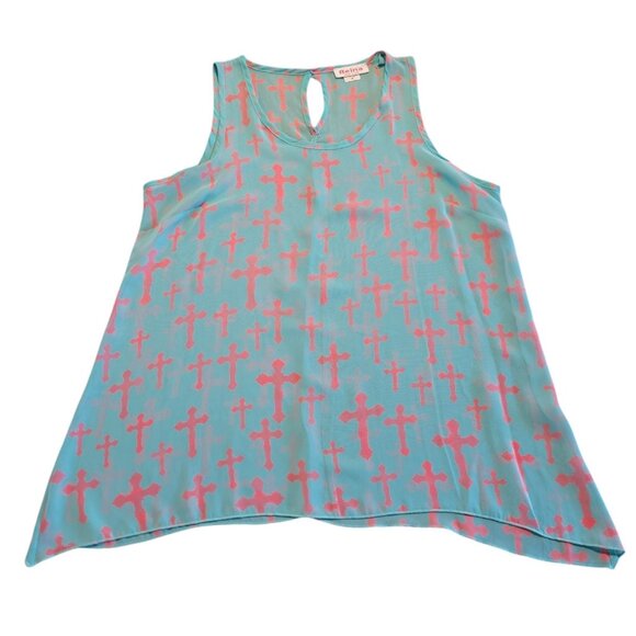 Reina‎ Made in USA Flowing Sheer Shiffon Top Size M Crosses Cross - Picture 1 of 8